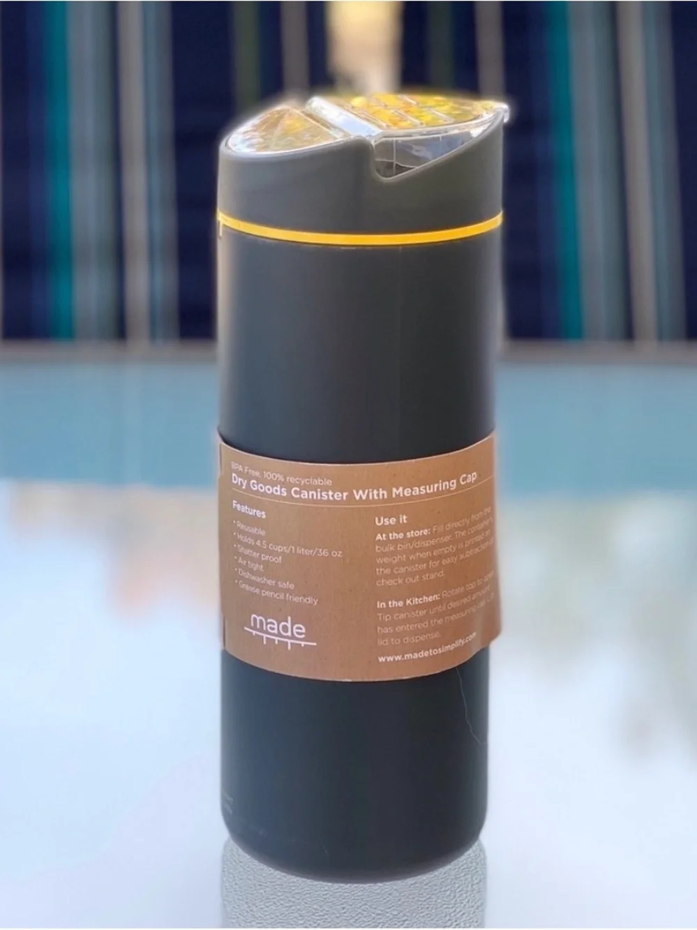 Made Gray and Yellow 36 Oz. Measuring Food Storage Container